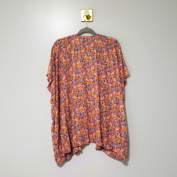 LOFT Women Floral Kimono Medium Large M/L Red Blue Boho Festival Cottage Bright - Picture 5 of 11